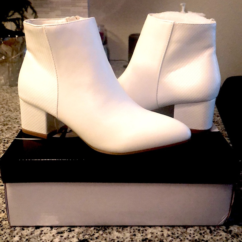 White Faux Leather Booties Size 6